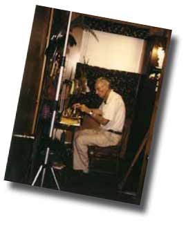 Sidney during the shoot of Sidney Jarratt: Classic Fly Tier, a co-production of Melynda Jarratt and the New Brunswick Filmmakers' Co-operative. Filmed in June, 1996, this one minute vignette appears regularly on CBC in the Maritimes.