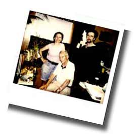 Sidney and Melynda Jarratt and Production Assistant Sean Yeomans during the shoot of Sidney Jarrat: Classic Fly Tier, June 1996.